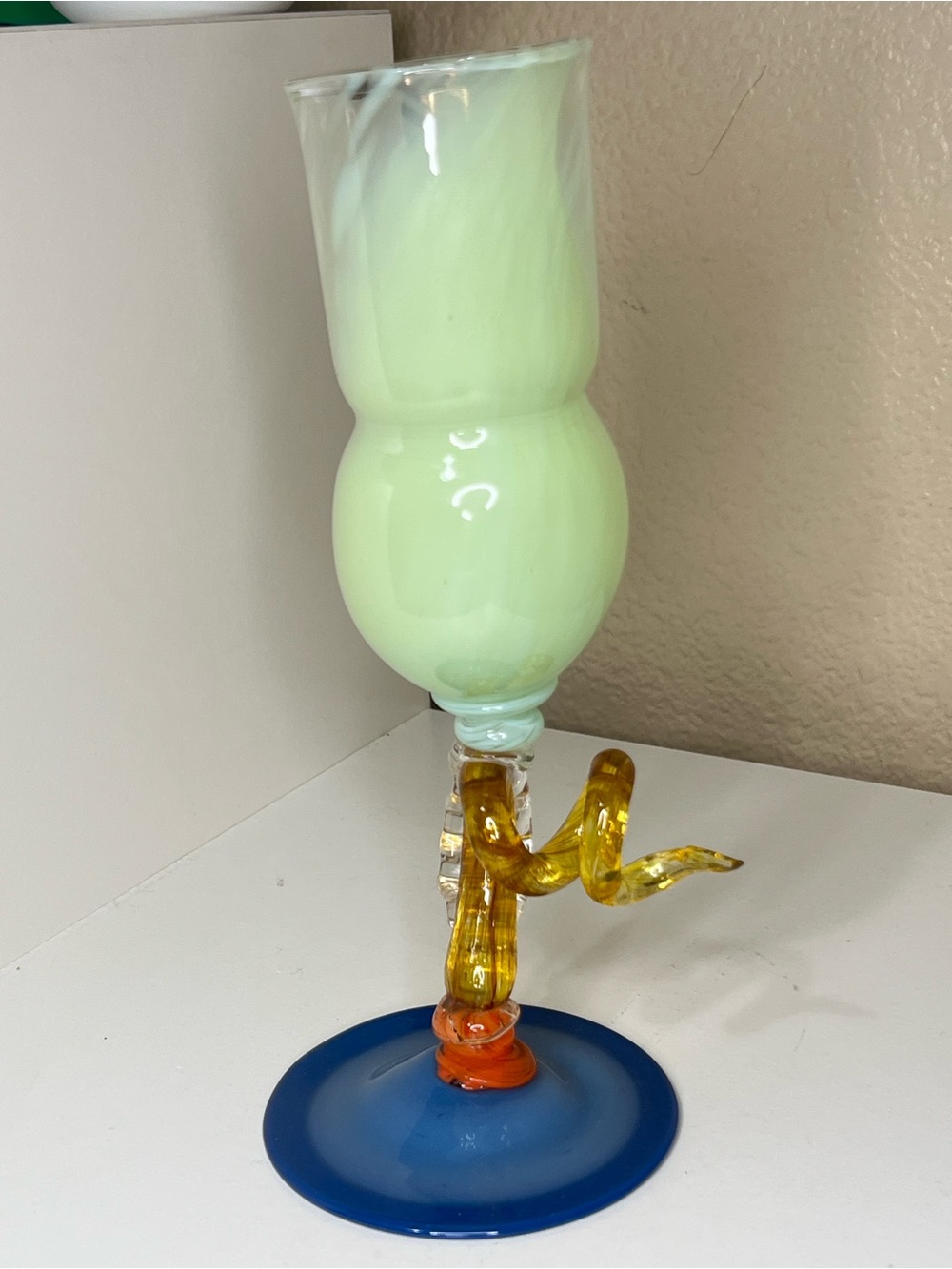 Hand Blown Art Glass Goblet Vase Murano Style Whimsical Studio Chalice Decor